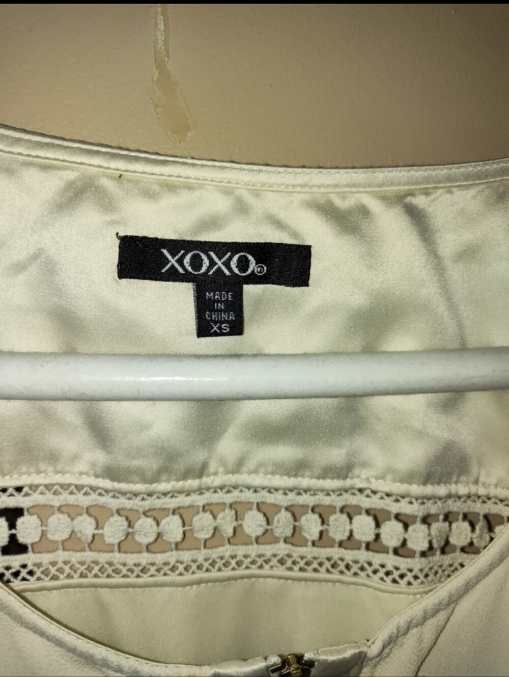 XOXO Ivory Satin-Look Lace Trim Jumper